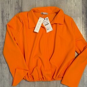 NWT Zara Vibrant Orange Blouse